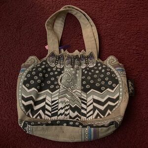 Laurel Burch Artistic Cat Tote - Black and Tan — whimsical and artsy — vintage